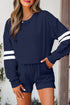 Varsity Stripe Drop Shoulder Crewneck Sweatshirt And Drawstring Shorts Short Set